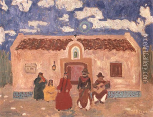 En El Rancho Oil Painting - Pedro Figari