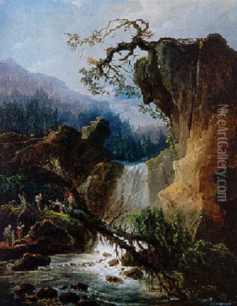 Paysage Montagneux Avec Torrents Deferlant En Cascade A Travers Les Rochers Oil Painting - Hubert Robert