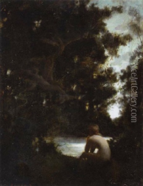 A Twilight Idyll With A Nude By A Pond Oil Painting - Paul Emile Chabas