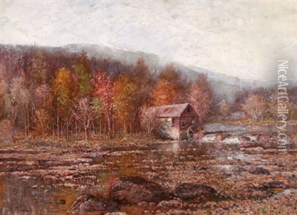 Mill Along A Stream Oil Painting - Thomas Corwin Lindsay