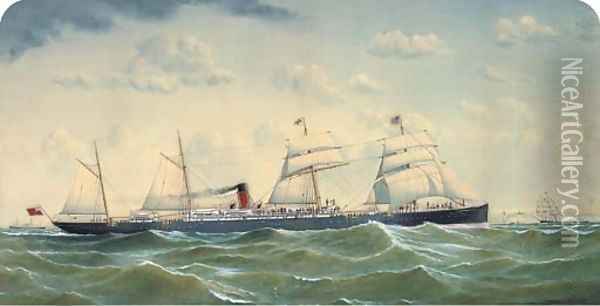 The Atlantic steamer British Princess in the Channel Oil Painting - H. Neville-Cummings