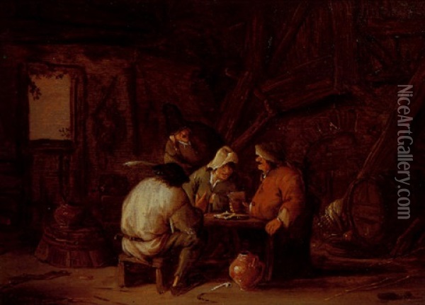 Peasants Drinking In An Interior Oil Painting - Isaac Van Ostade