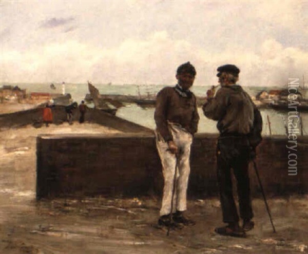 Fishermen At Treport Oil Painting - Norbert Goeneutte