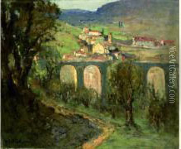 Village Et Aqueduc Oil Painting - Louis Marie Desire-Lucas