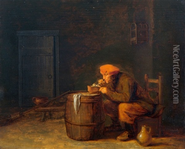 Herberg Met Figuur Die Een Pijpje Opsteekt Oil Painting - Pieter Harmensz. Verelst