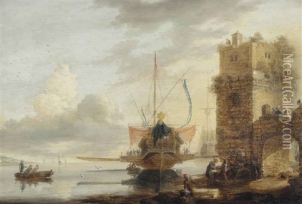 A State Galley In The Harbour Of A Fortified Town Oil Painting - Bonaventura Peeters the Elder