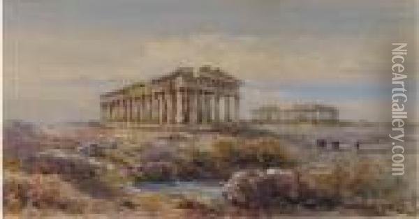 The Temples At Paestum, Italy Oil Painting - Giovanni Giordano Lanza