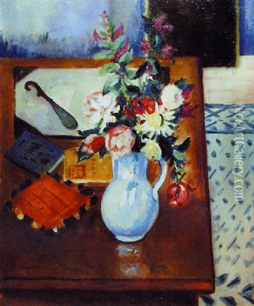 Coin De Table Avec Fleurs Roses Oil Painting - Henri Charles Manguin