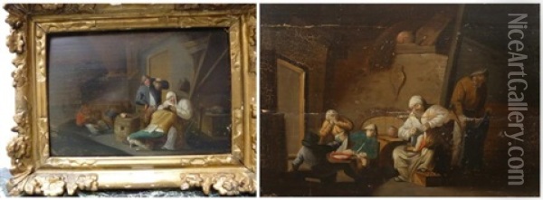 L'epouillage Des Cheveux (+ L'enfant Torche; 2 Works) Oil Painting - Adriaen Jansz van Ostade