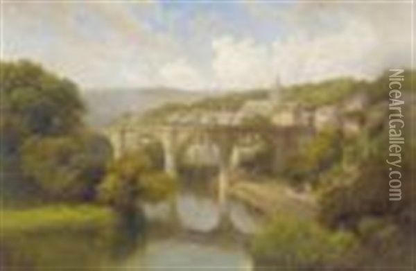 View Of Knaresborough With Figures On The River Nidd Oil Painting - Edward Henry Holder