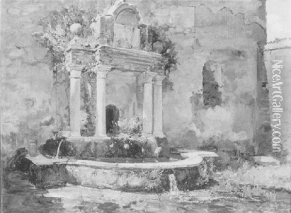 Ein Brunnen In Einem Suditalienischen Kloster Oil Painting - Vincenzo Loria