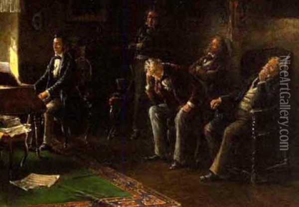 A Gentlemen's Gathering Oil Painting - Lajos Koloszvary