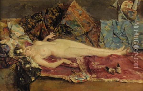 Orientalist Nude Oil Painting - Jose Garcia y Ramos