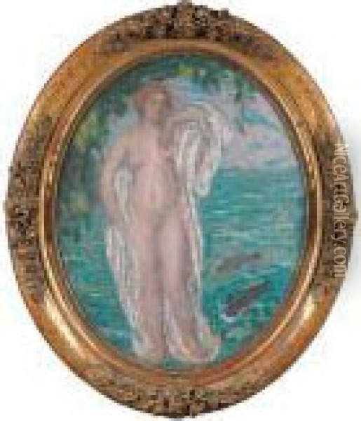 Venus Drapee, Vers 1920. Oil Painting - Edmond Aman-Jean