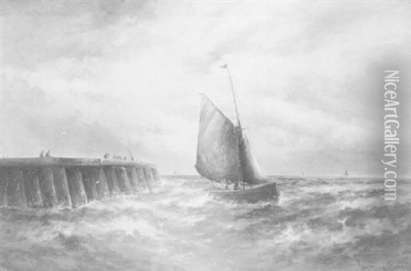 Rough Weather Off Whitby Oil Painting - Gustave de Breanski