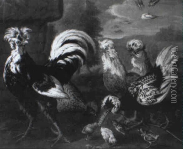 Cockerels And Chickens In A Landscape Oil Painting - Pieter Casteels III