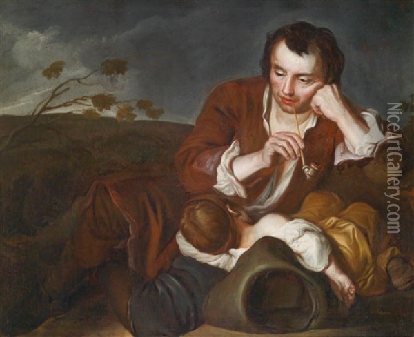 Bildnis Eines Vaters Mit Seiner Tochter In Einer Landschaft Oil Painting - Johann (Jan) Kupetzki