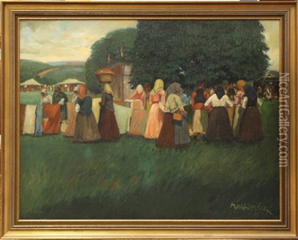 A Market Scene With Many Figures Oil Painting - Odon Edmond Miklosi-Mutschenbacher