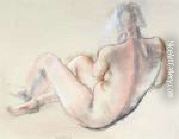Reclining Female Nude Oil Painting - Bernard Meninsky