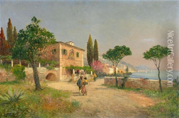 Sommertag An Der Adria Oil Painting - Georg Fischhof