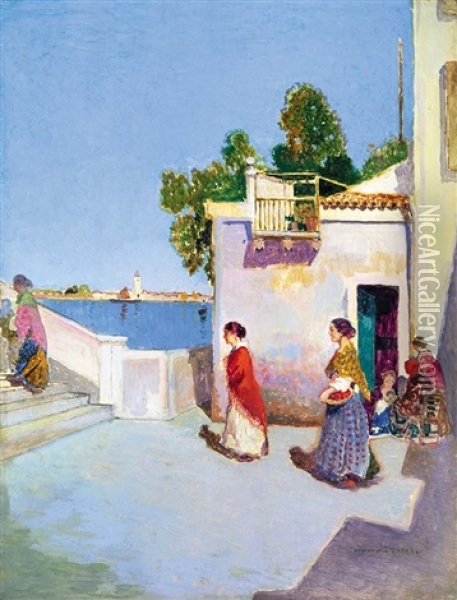 Women In Venice Oil Painting - Cesar Herrer