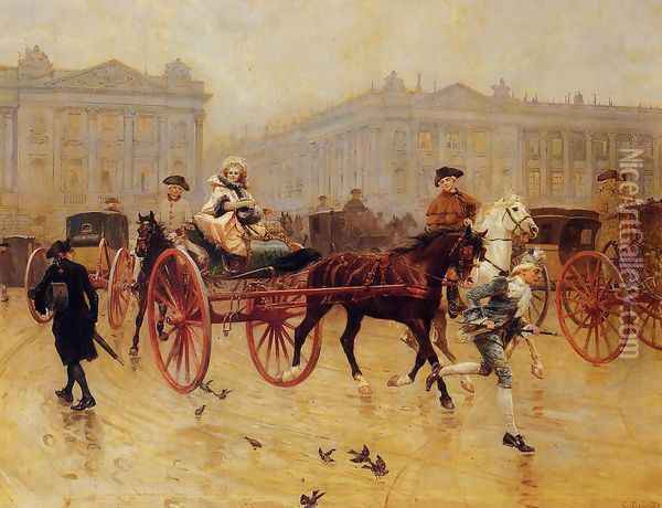 Elegant Figures in the Place de la Concorde Oil Painting - Charles Edouard Edmond Delort