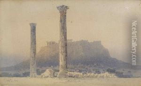 Athen - Blick Auf Die
 Akropolis. Oil Painting - Angelos Giallina