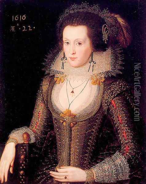 Elizabeth Poulett 1616 Oil Painting - Robert Peake