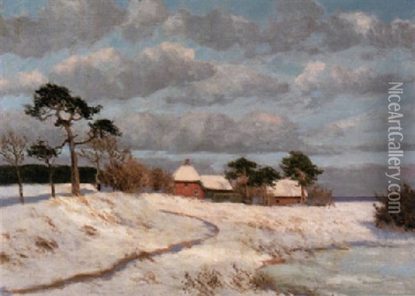 Verschneites Gehoft Am Bodden Bei Ahrenshoop Oil Painting - Paul Mueller-Kaempff