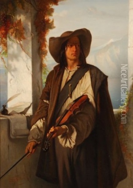 Art Et Liberte (le Violoniste) Oil Painting - Louis Gallait