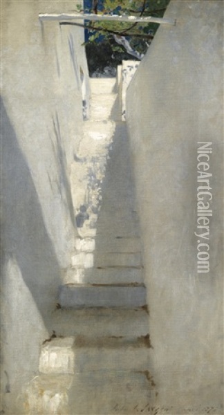 Staircase In Capri (study Of A Staircase; Study Of A Staircase, Capri) Oil Painting - John Singer Sargent