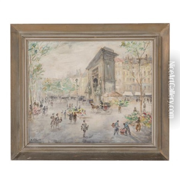 A Square In Paris Oil Painting - Cesar A. Villacres