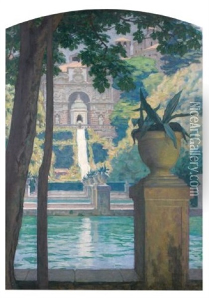 Vue De La Perspective De La Villa D'este, Tivoli Oil Painting - Rene Francois Xavier Prinet