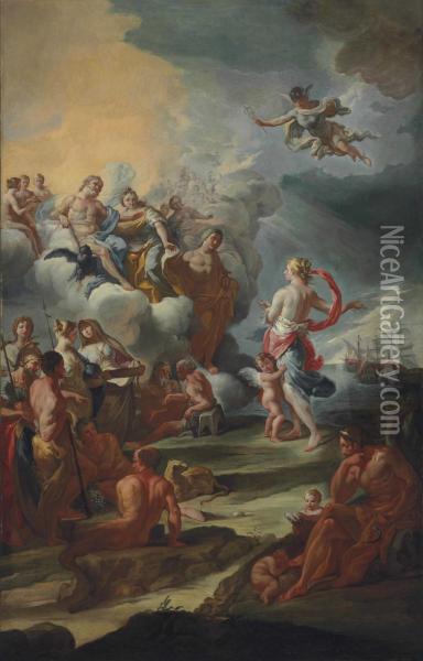 Venus Appealing To Jupiter, Juno And Apollo Oil Painting - Corrado Giaquinto