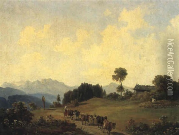 Auf Der Alm Oil Painting - Adolf Heinrich Lier