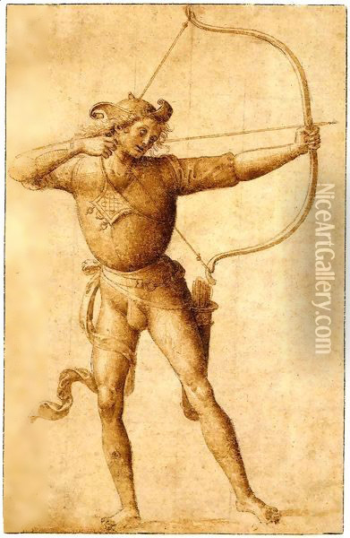 Archer Drawing a Bow Oil Painting - Pietro Vannucci Perugino