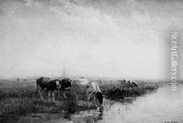Cows Near A Stream Oil Painting - Fedor Van Kregten