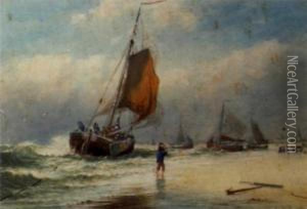 Off Calais (#) Landing The Catch Oil Painting - Robert Malcolm Lloyd