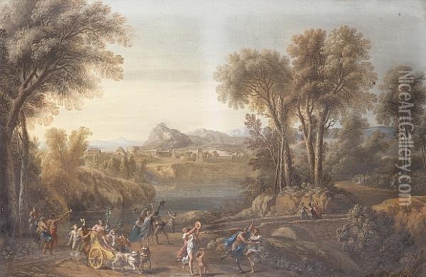 An Arcadian Landscape With A Bacchanal Oil Painting - Vincenzo Martinelli