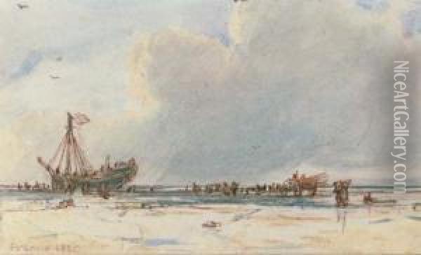 A Beached Fishing Boat Oil Painting - Francois Louis Thomas Francia