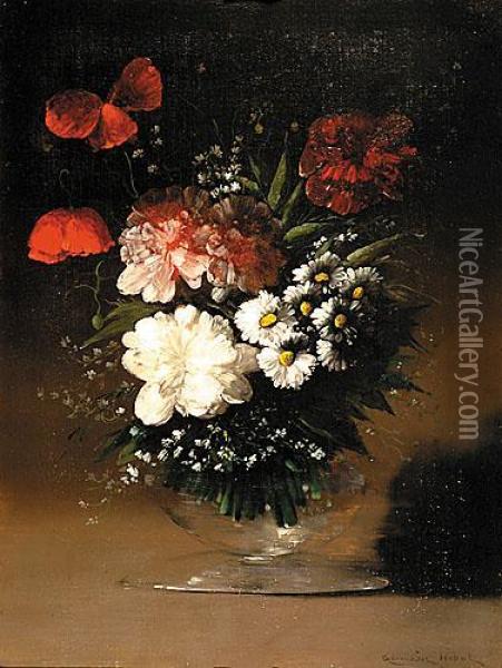 Flowers In Glass Vase Oil Painting - Germain Theodure Clement Ribot