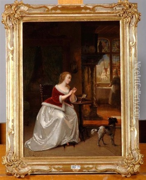 Jeune Fille A La Couture Dans Un Interieur Oil Painting - Hendrik Jan Augustyn Leys