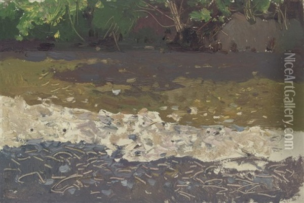 Riverbank (study) Oil Painting - Franz Roubaud