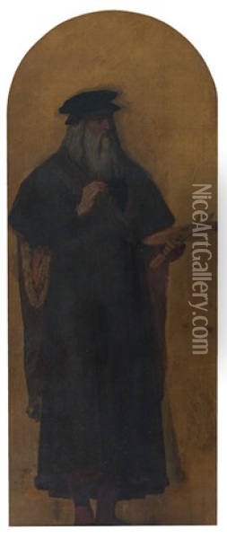 Copy Of The Leonardo Da Vinci Panel In The Kensington Valhalla Oil Painting - Sir Hubert von Herkomer