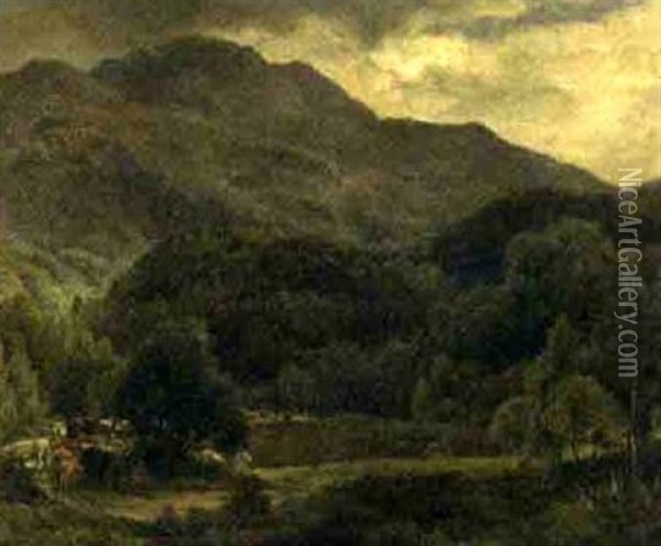 Cattle In The Mountains Oil Painting - Thomas Creswick