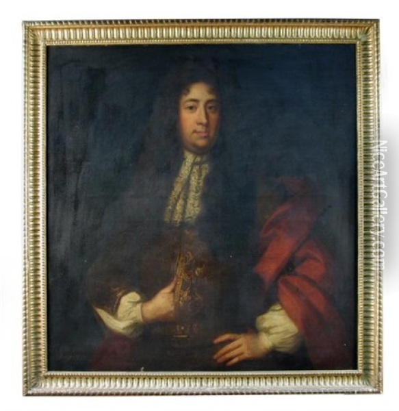 Portrait Of Sir Marmaduke Dayrell (d.1712) Of Shudy Camps, Cambridgeshire Oil Painting - John Riley