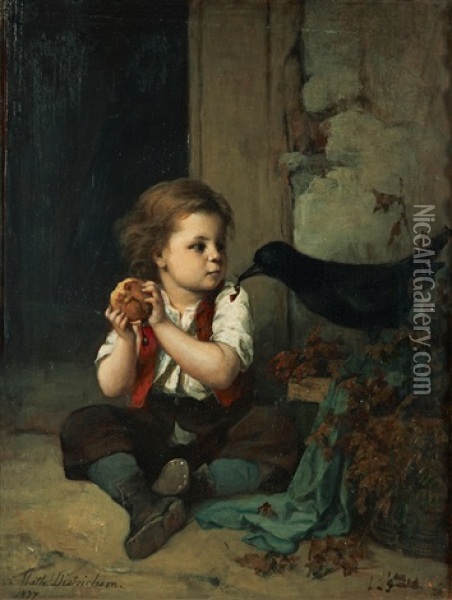 Pojken Och Krakan Oil Painting - Johanne Mathilde Dietrichson