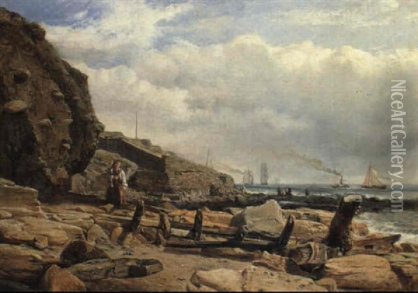 The Spanish Battery At The Mouth Of The Tyne Oil Painting - Charles Napier Hemy