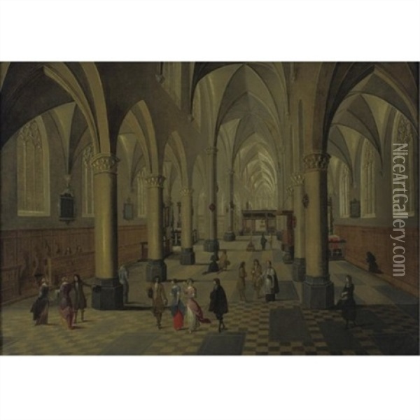 Interior Of A Cathedral With Elegant Figures In The Foreground Oil Painting - Peeter Neeffs the Younger