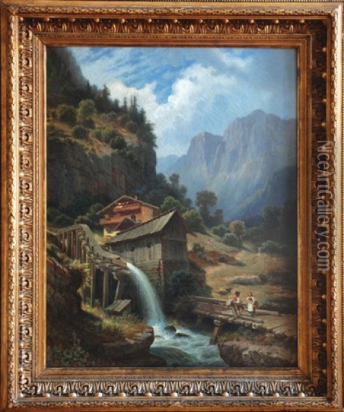 Mill In Black Forest Oil Painting - Carl Friedrich Moritz Emil von Haase